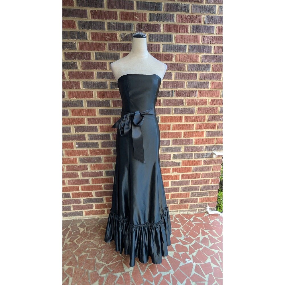 VTG Jessica McClintock Gunne Sax Black Strapless Satin Dress w/ Ruffle Hem-Sz 3